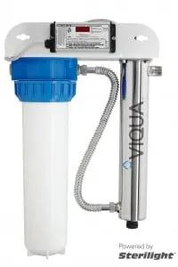 HOME UV SYSTEM 18 GPM, 1 x 20" Sediment Filter, Reversible Stainless Steel Bracket,  Lamp Countdown Timer with Digital Display, Audible Lamp Reminder & Failure Indicator Alarm, LP-HO Lamp, Safety-Loc™ Connector