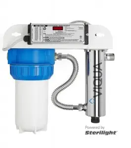 HOME UV SYSTEM 9 GPM, 1 x 10" Sediment Filter, Reversible Stainless Steel Bracket,  Lamp Countdown Timer with Digital Display, Audible Lamp Reminder & Failure Indicator Alarm, LP-HO Lamp, Safety-Loc™ Connector